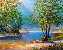 Картина по номерам Цветной Premium: Река в лесу