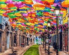 Картина по номерам Цветной: Улица зонтиков