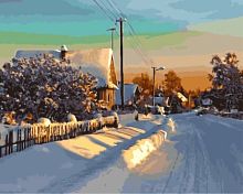Картина по номерам Цветной: Зима в деревне