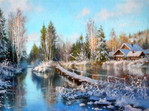 Картина по номерам Белоснежка: Зима на реке (928-AS)