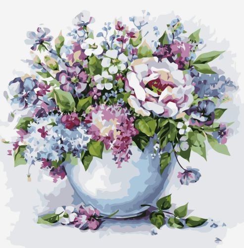 Картина по номерам Цветной Premium: Нежные цветы в белой вазе (MG2102)