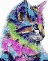 Картина по номерам Цветной Premium: Разноцветная кошка