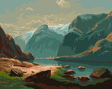 Картина по номерам Фрея: Озеро в горах Швейцарии