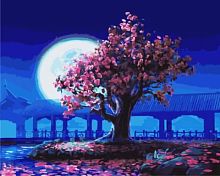 Картина по номерам Цветной: Сакура при луне