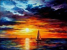 Картина по номерам Цветной Premium: Корабли уходят на закат