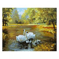 Картина по номерам Белоснежка: Лебеди в пруду, xолст (312-CG )
