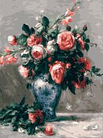 Картина по номерам Белоснежка: Ренуар. Розы в синей вазе
