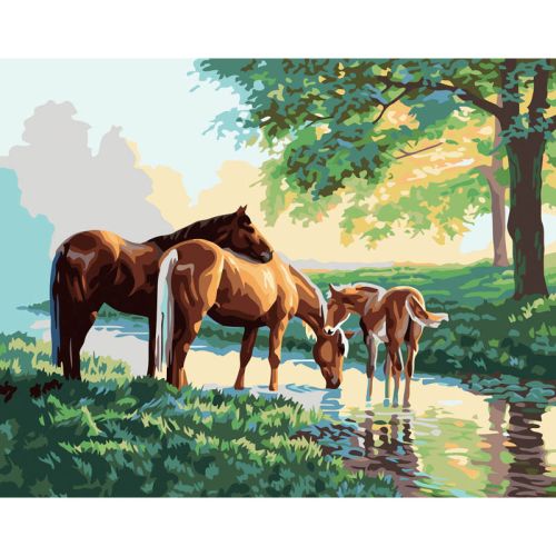 Картина по номерам Белоснежка: Скакуны на водопое, xолст (633-AB ) (633-AB)