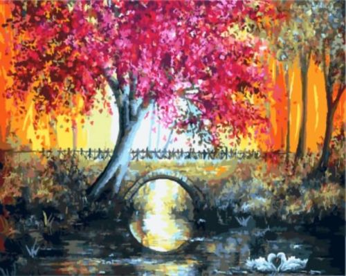 Картина по номерам Цветной: Лиловое дерево у моста (GX9567)