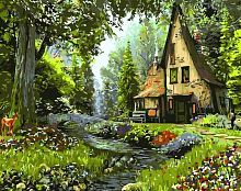 Картина по номерам Цветной: Домик в лесу