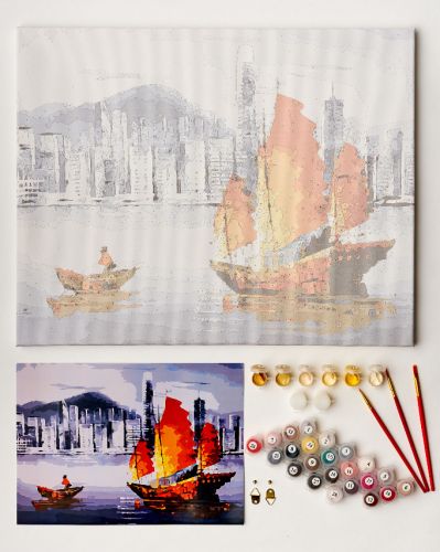 Картина по номерам Цветной Premium: Ночной Гонконг (MG2164) фото 2