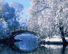 Картина по номерам Цветной: Зимний мостик