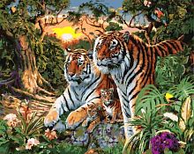 Картина по номерам Цветной: Семья тигров