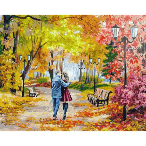 Картина по номерам Белоснежка  (142-AB Осенний парк, скамейка, двое ) (142-AB)