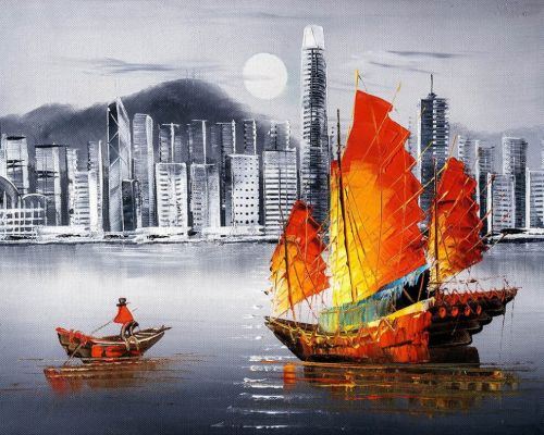 Картина по номерам Цветной Premium: Ночной Гонконг (MG2164)